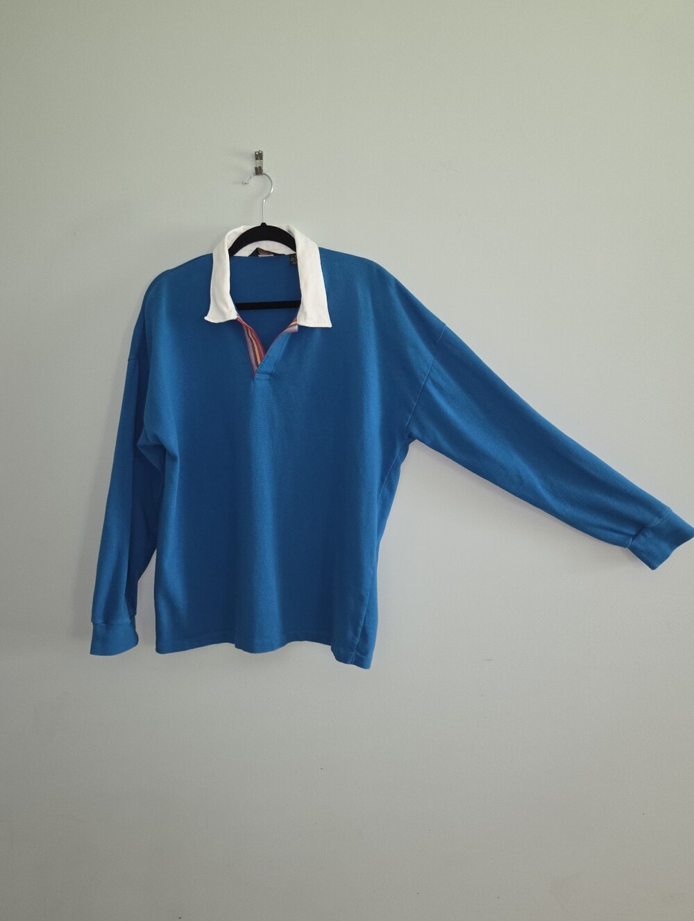 J. Crew Bright Blue Polo with White Collar and Multicolor Trim - Picture 2 of 6